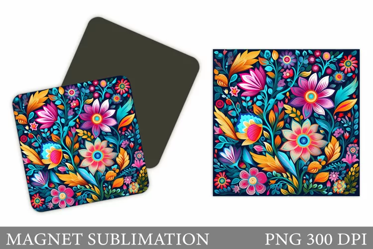 Flowers Magnet Sublimation. Colorful Flowers Magnet Design