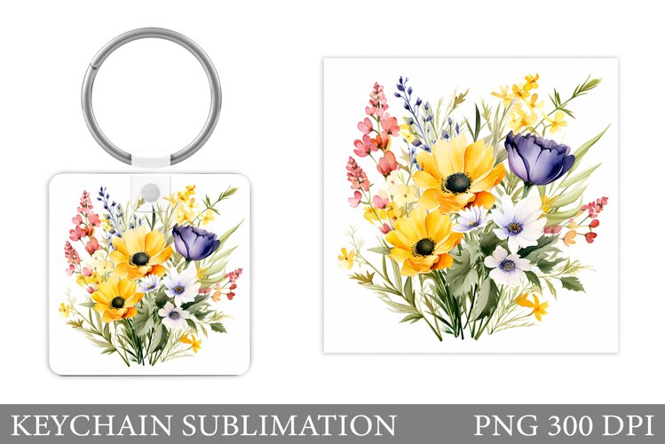 Flowers Keychain Sublimation. Wildflowers Keychain Design example image 1