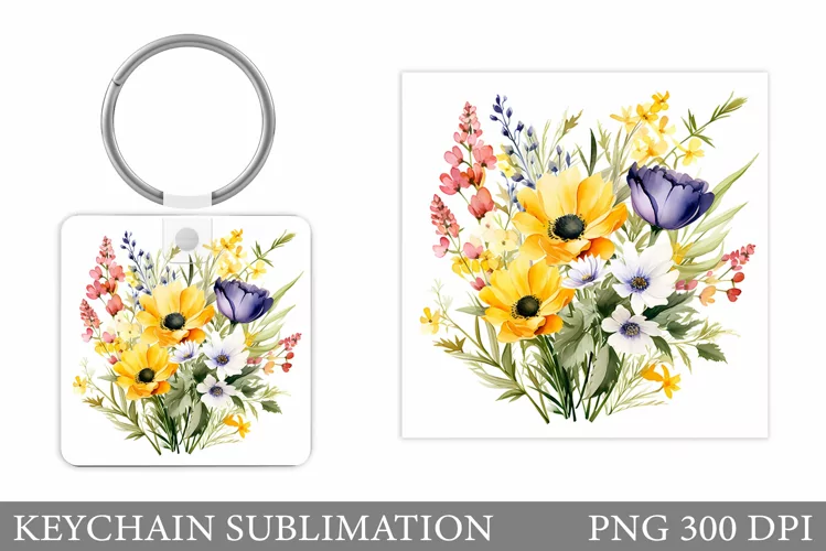 Flowers Keychain Sublimation. Wildflowers Keychain Design