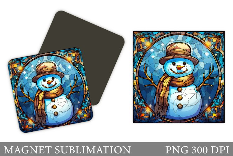 Cute Snowman Magnet. Stained Glass Snowman Magnet