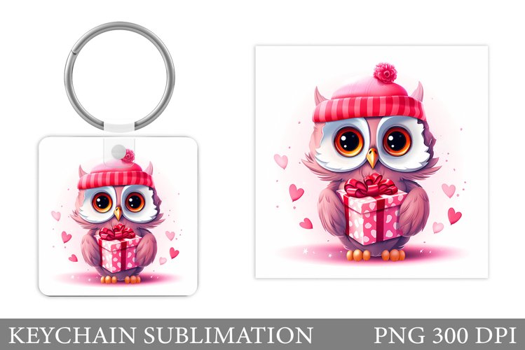 Valentine Owl Keychain. Valentines Keychain Sublimation