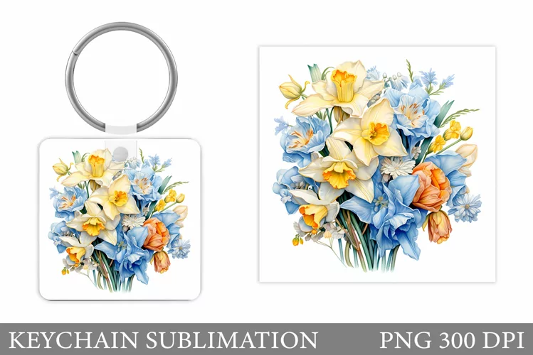 Flowers Keychain Design. Flowers Spring Keychain Sublimation