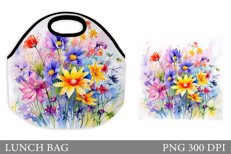 Flowers Lunch Bag Design. Floral and Stripes Lunch Bag