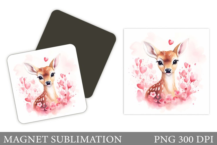 Cute Deer Magnet. Valentines Deer Magnet Sublimation