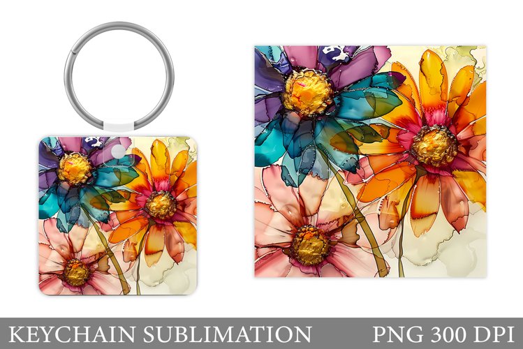 Daisy Flowers Keychain Design. Floral Keychain Sublimation