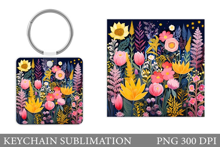Flowers Keychain Sublimation. Summer Flowers Keychain