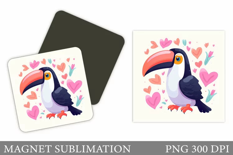 Cute Toucan Magnet Sublimation. Valentines Square Magnet