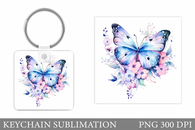Butterfly Keychain Sublimation. Square Keychain Flowers