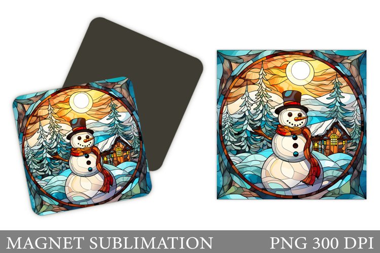 Stained Glass Snowman Magnet. Cute Snowman Magnet Design