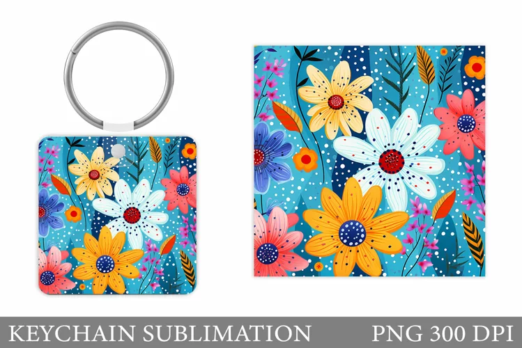 Flowers Keychain Sublimation. Daisy Flowers Keychain Design