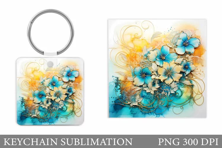 Flowers Keychain Design. Flowers Square Keychain Sublimation