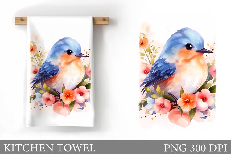 Cute Bird Kitchen Towel. Bird Flowers Kitchen Towel Design