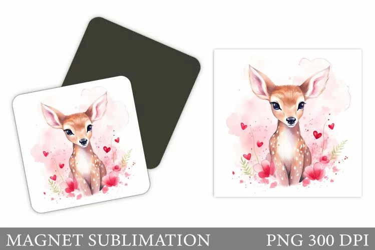 Valentines Deer Magnet. Cute Deer Magnet Sublimation