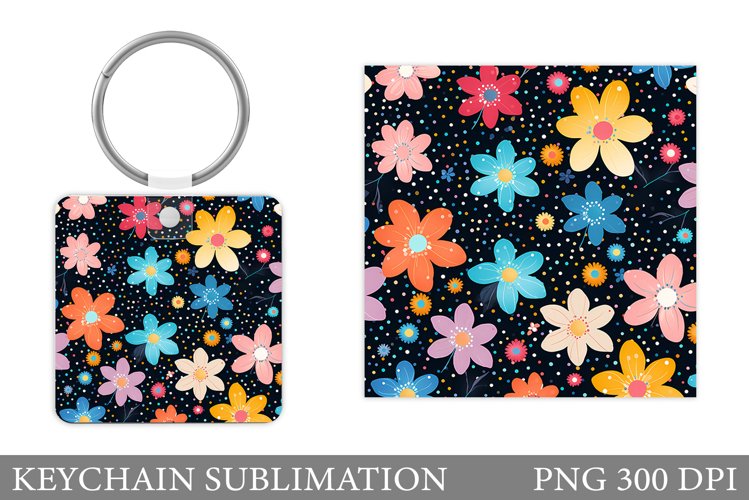 Daisy Flowers Keychain. Square Keychain Flowers Sublimation example image 1