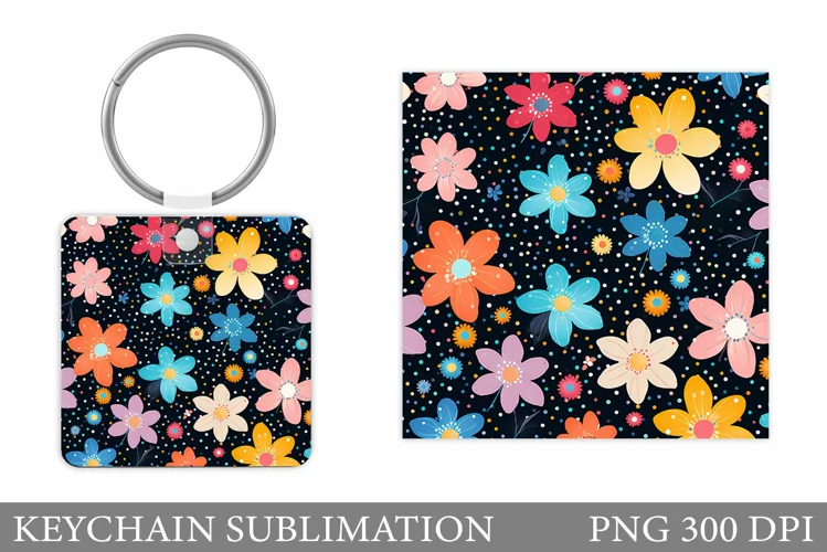 Daisy Flowers Keychain. Square Keychain Flowers Sublimation
