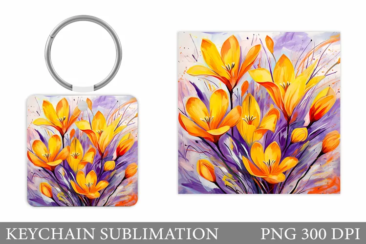 Crocus Flowers Keychain. Spring flowers Keychain Sublimation