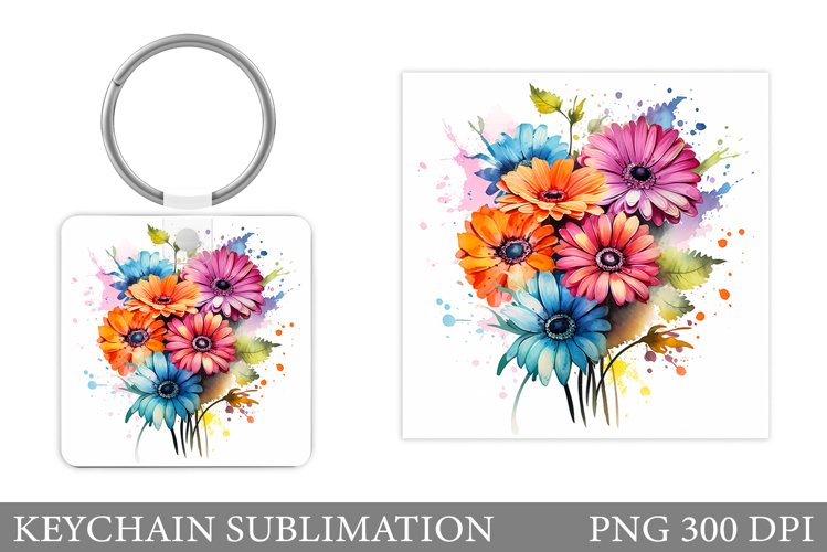 Gerbera Keychain Sublimation. Colorful Flowers Keychain
