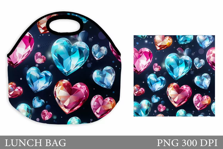 Diamond Hearts Lunch Bag. Crystal Hearts Lunch Bag Design