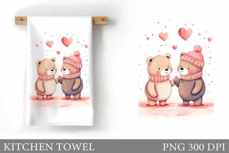 Cute Bears Kitchen Towel. Valentines Kitchen Towel