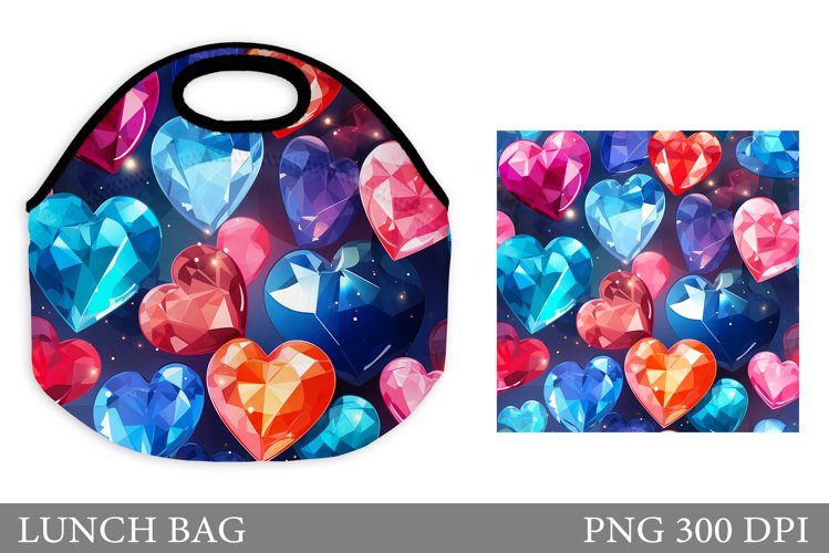 Diamond Hearts Lunch Bag. Hearts Lunch Bag Sublimation example image 1