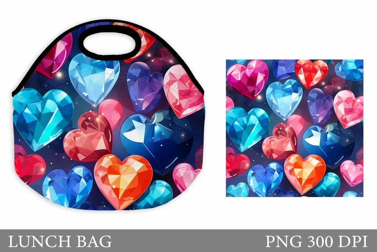 Diamond Hearts Lunch Bag. Hearts Lunch Bag Sublimation