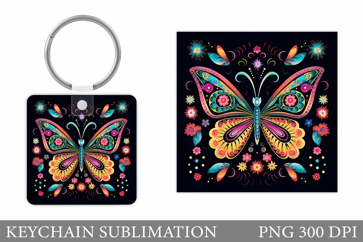 Butterfly Keychain Sublimation. Flowers Keychain Design