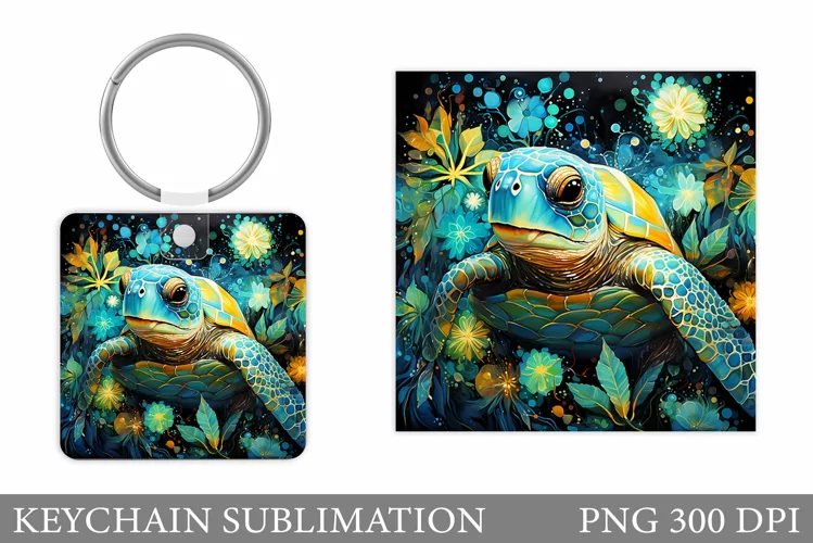 Turtle Keychain Sublimation. Flowers Keychain Design