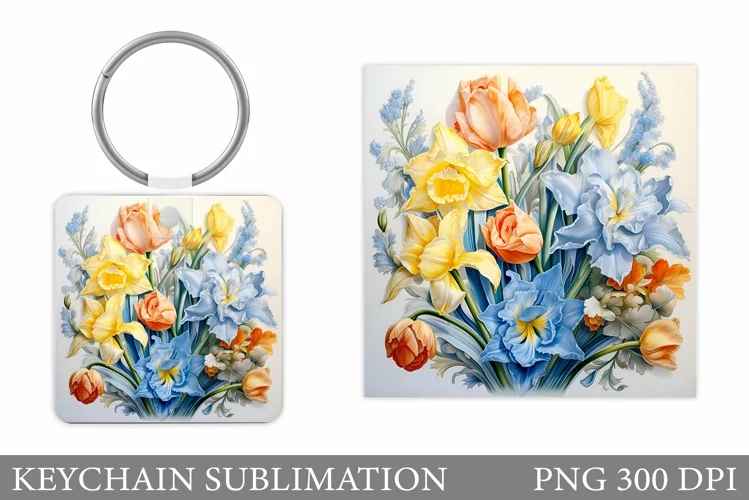 Spring Flowers Keychain. Spring Keychain Sublimation