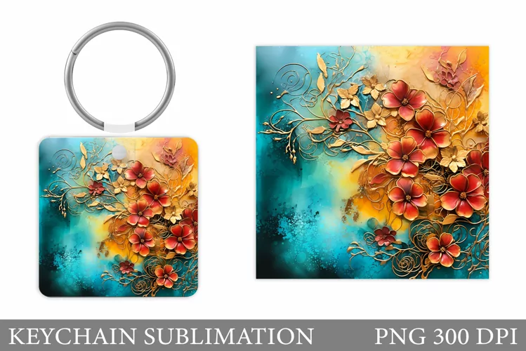 Floral Keychain Design. Flowers Keychain Sublimation