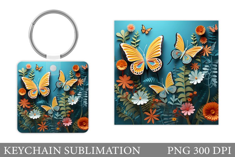 Butterflies Keychain Design. Butterfly Square Keychain example image 1