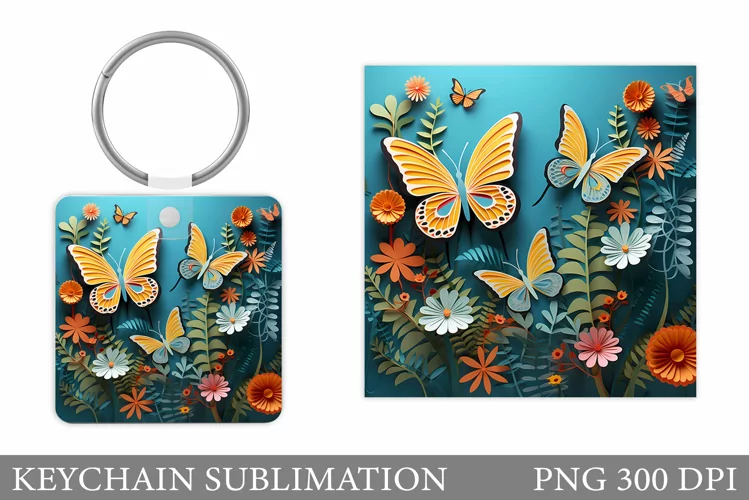 Butterflies Keychain Design. Butterfly Square Keychain