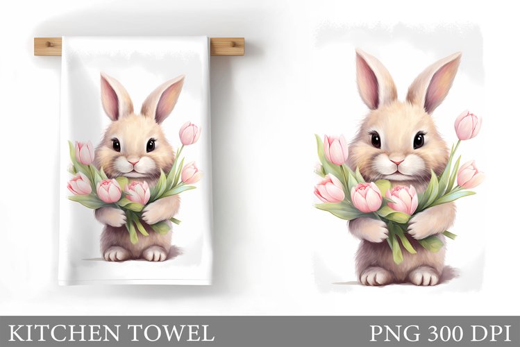 Bunny Kitchen Towel Sublimation. Spring Bunny Kitchen Towel