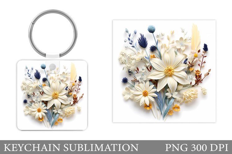3D Wildflowers Keychain. Flowers Keychain Sublimation
