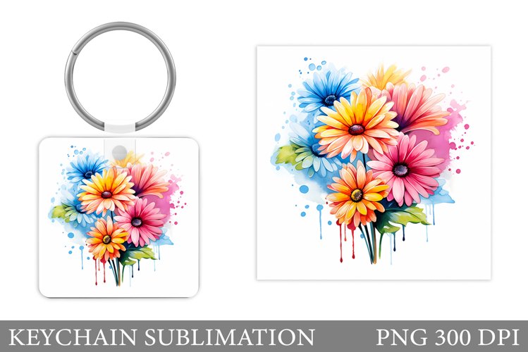 Gerbera Flowers Keychain. Flowers Keychain Sublimation