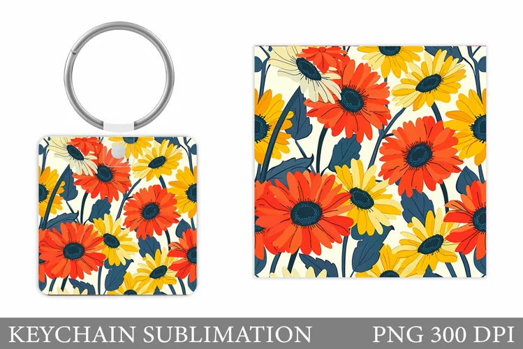 Flowers Keychain Design. Flowers Square Keychain Sublimation