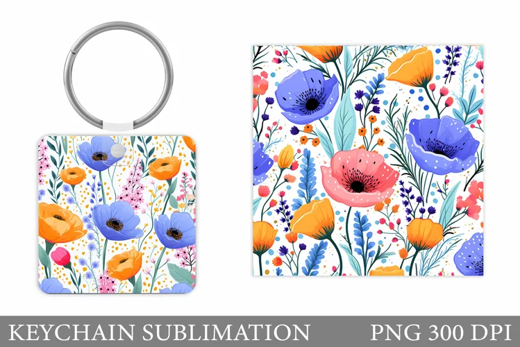 Flowers Keychain Sublimation. Flowers Square Keychain Design