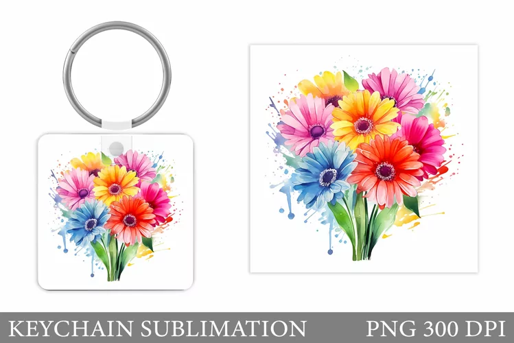 Gerbera Keychain Sublimation. Flowers Keychain Design
