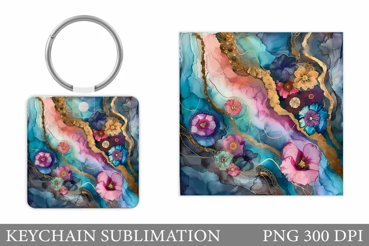 Flowers Keychain Design. Flowers Square Keychain Sublimation
