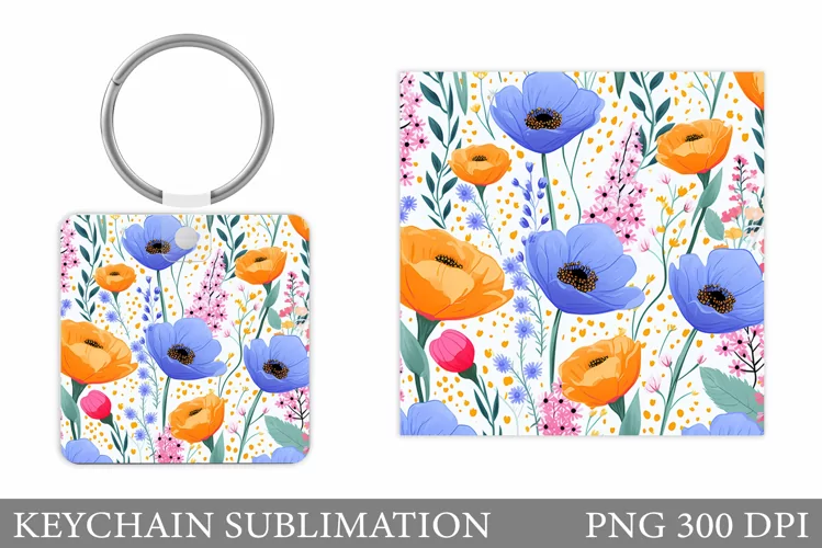 Wildflowers Keychain Design. Flowers Keychain Sublimation