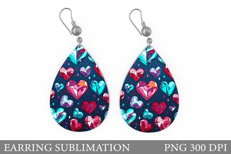 Diamond Hearts Earring Design. Hearts Earring Sublimation