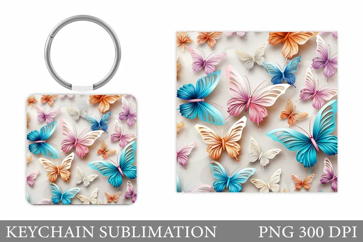 Butterflies Keychain Design. Butterflies Square Keychain