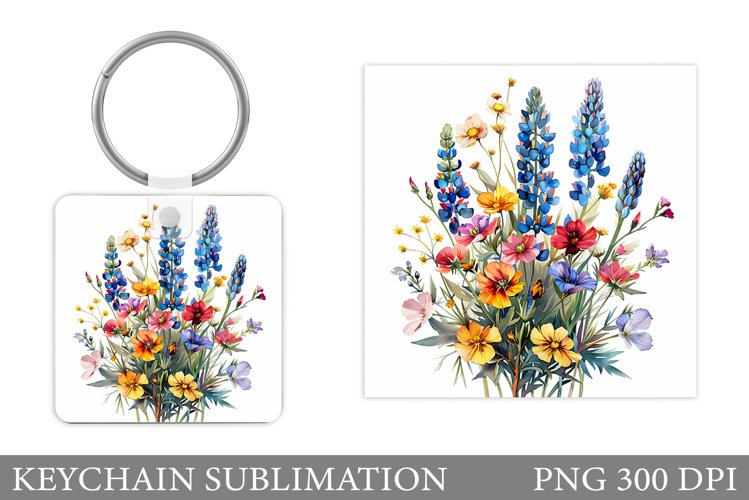 Wildflowers Keychain Design. Flowers Keychain Sublimation example image 1