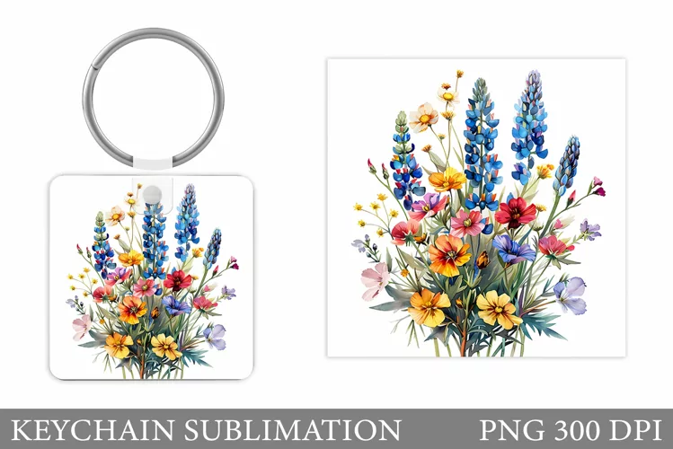Wildflowers Keychain Design. Flowers Keychain Sublimation