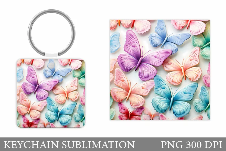 Butterfly Square Keychain. Butterfly Keychain Sublimation