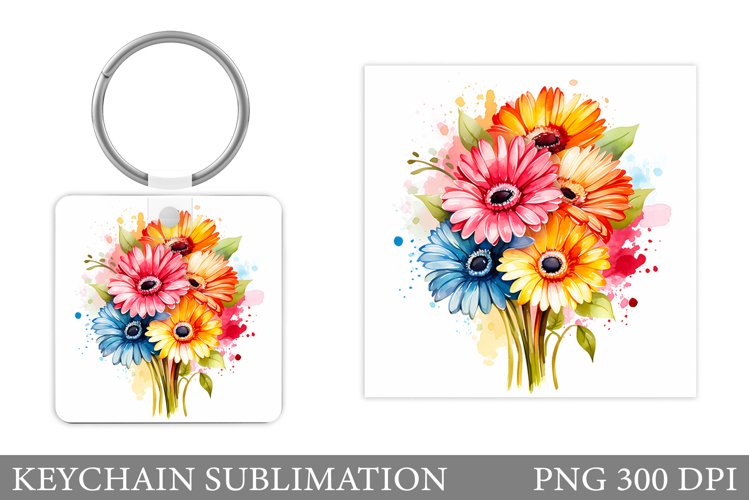 Gerbera Keychain Sublimation. Flowers Keychain Design