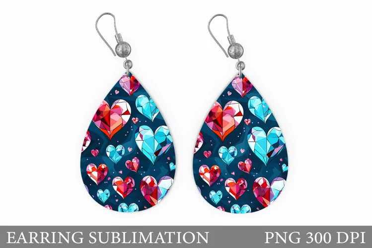 Diamond Hearts Earring. Hearts Earring Sublimation