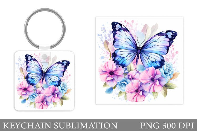 Flowers Keychain Sublimation. Butterfly Keychain Design example image 1