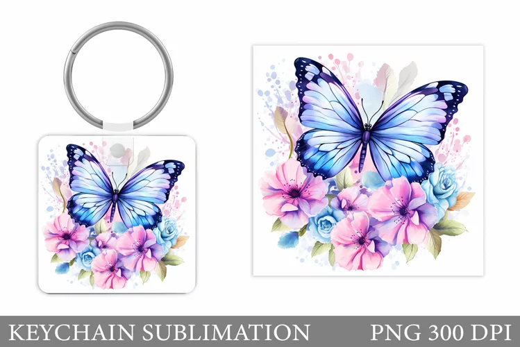 Flowers Keychain Sublimation. Butterfly Keychain Design