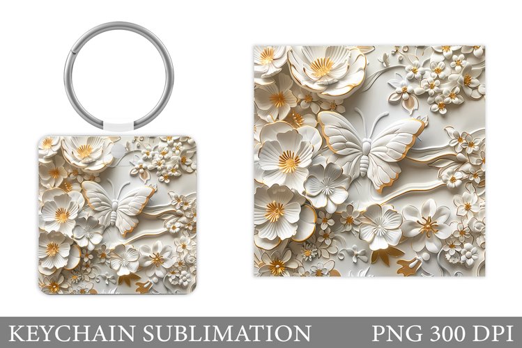 Butterfly Keychain Sublimation. Flowers Keychain Design