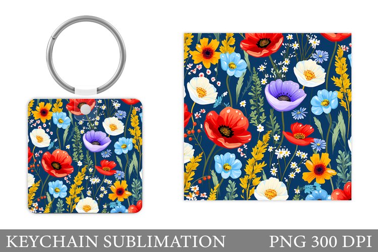 Flowers Square Keychain. Wildflowers Keychain Sublimation example image 1